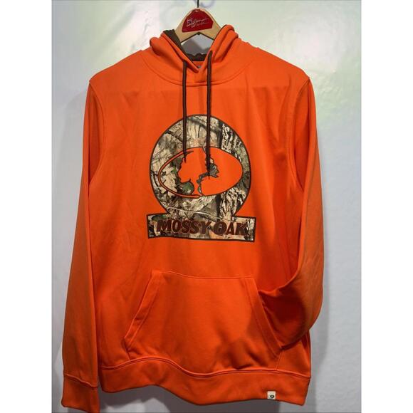 Mossy Oak Hoodie Mens Medium Orange Pullover Graphic Sweatshirt Long Sleeve - Picture 1 of 8